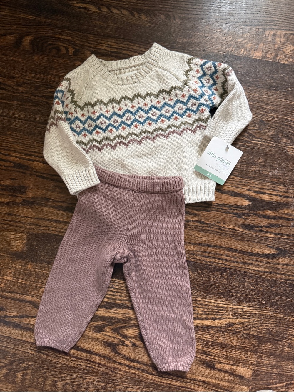Little Planet by Carter’s Cream & Brown Nordic Fair Isle Sweater Set 6M